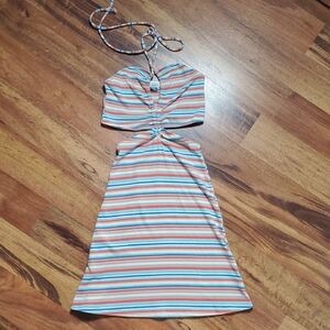 American Eagle X Outer Banks Collab Multicolored Striped Cut Out Dress